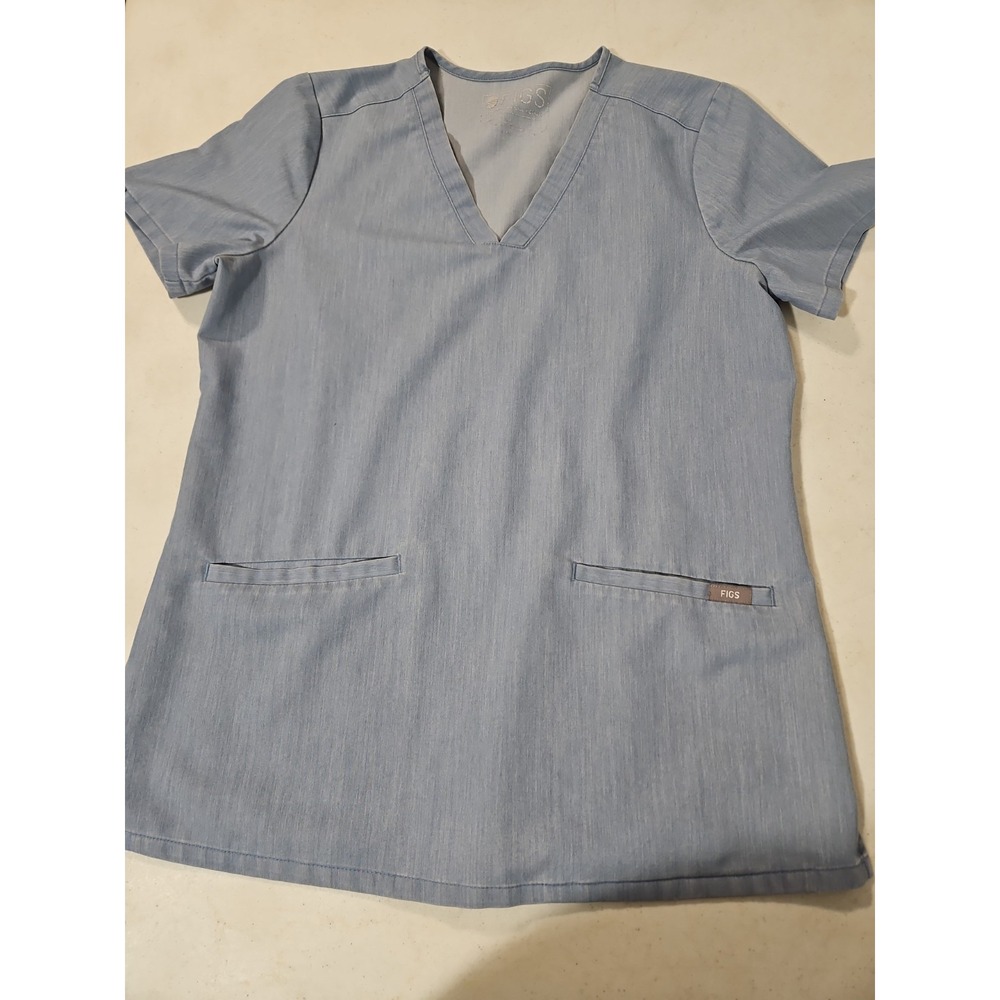 Figs Casma Scrub Top Womens Small Blue Three Pocket PO#1299 V Neck Comfy(1966